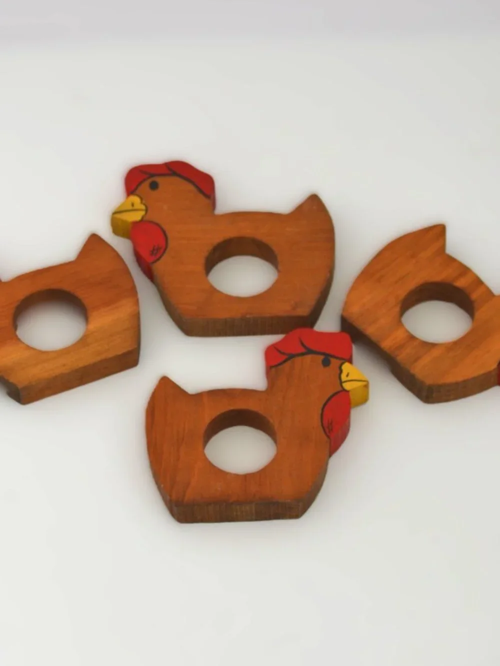 Wooden Handpainted Rooster Napkin Rings Set of 4